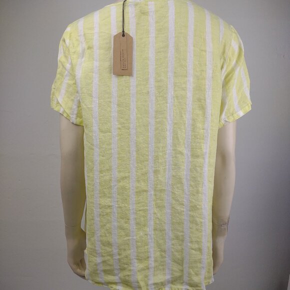 NWT Christian Siriano yellow white striped 100% Linen short sleeve top Large - Picture 4 of 9